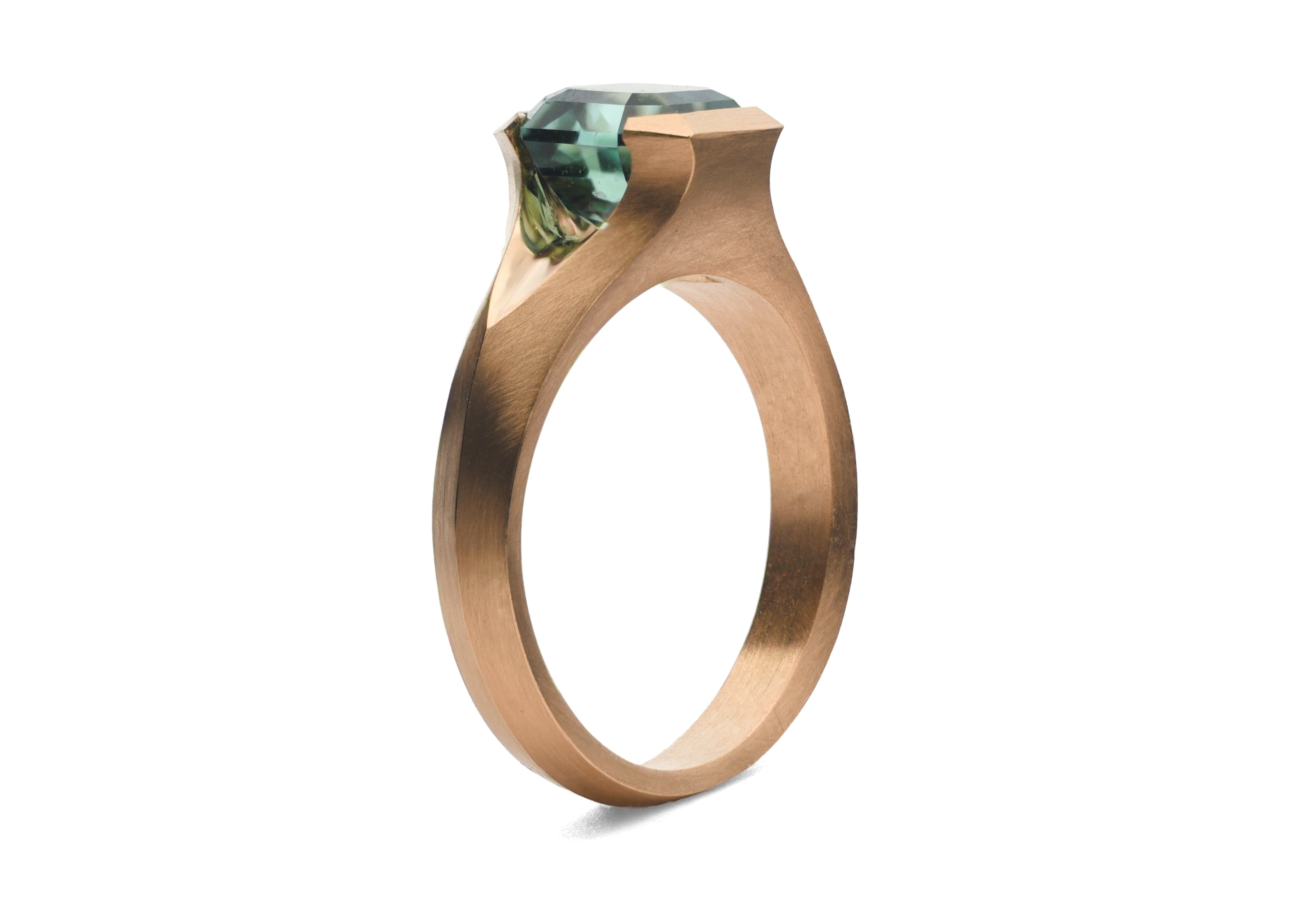 18ct Rose Gold Mint Tourmaline Arris Ring