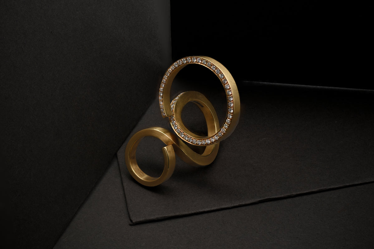 18ct forged gold pave diamond ring