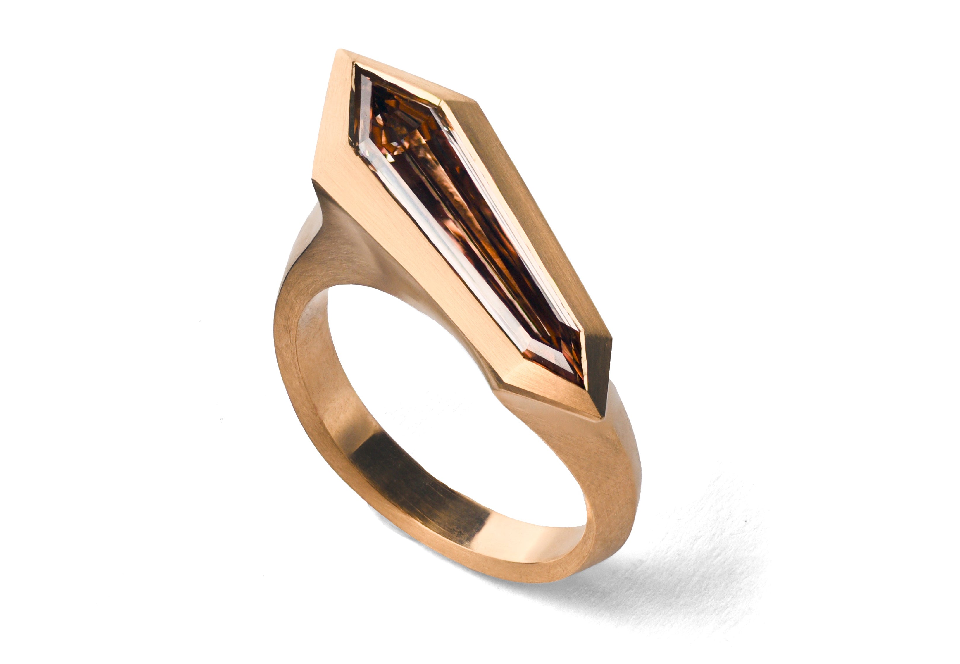 18ct Rose Gold Shield Shaped Cognac Diamond Aegis Ring