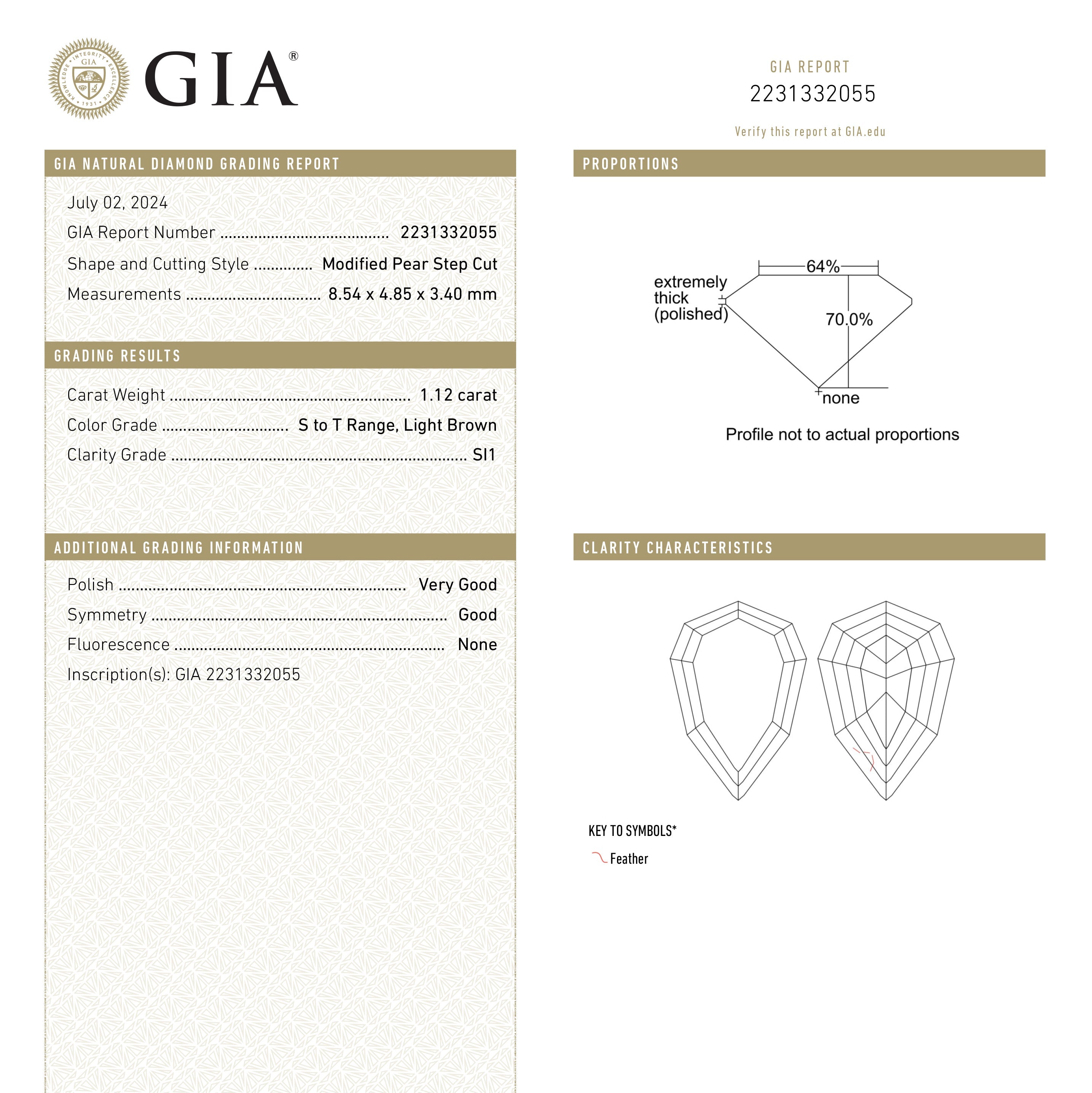 1.12ct 8.54x4.85x3.40mm GIA SI1 S-T Geo Pear Step Cut 🇿🇦 26113-01