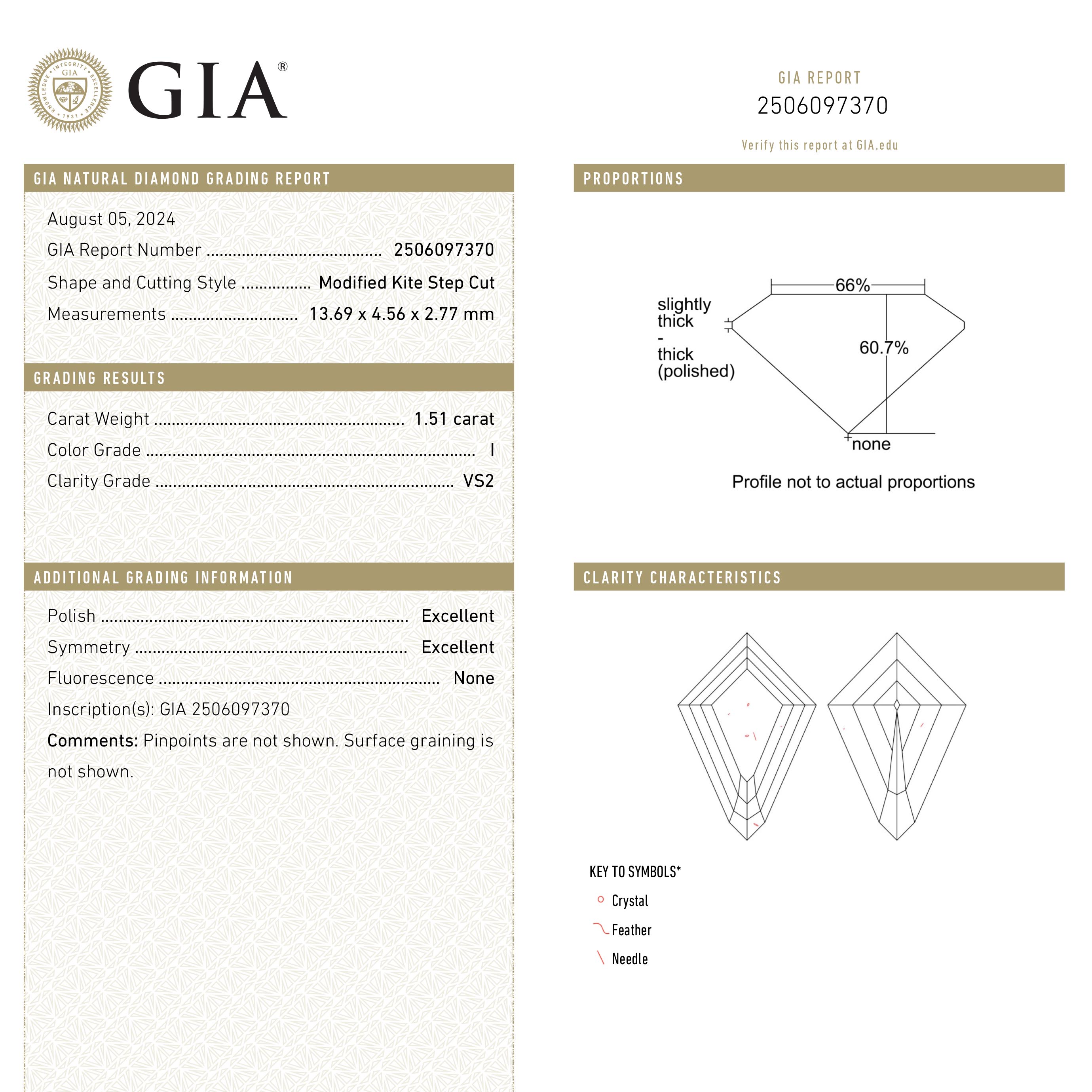 1.51ct 13.69x4.56x2.77mm GIA VS2 I Kite Step Cut 26753-01