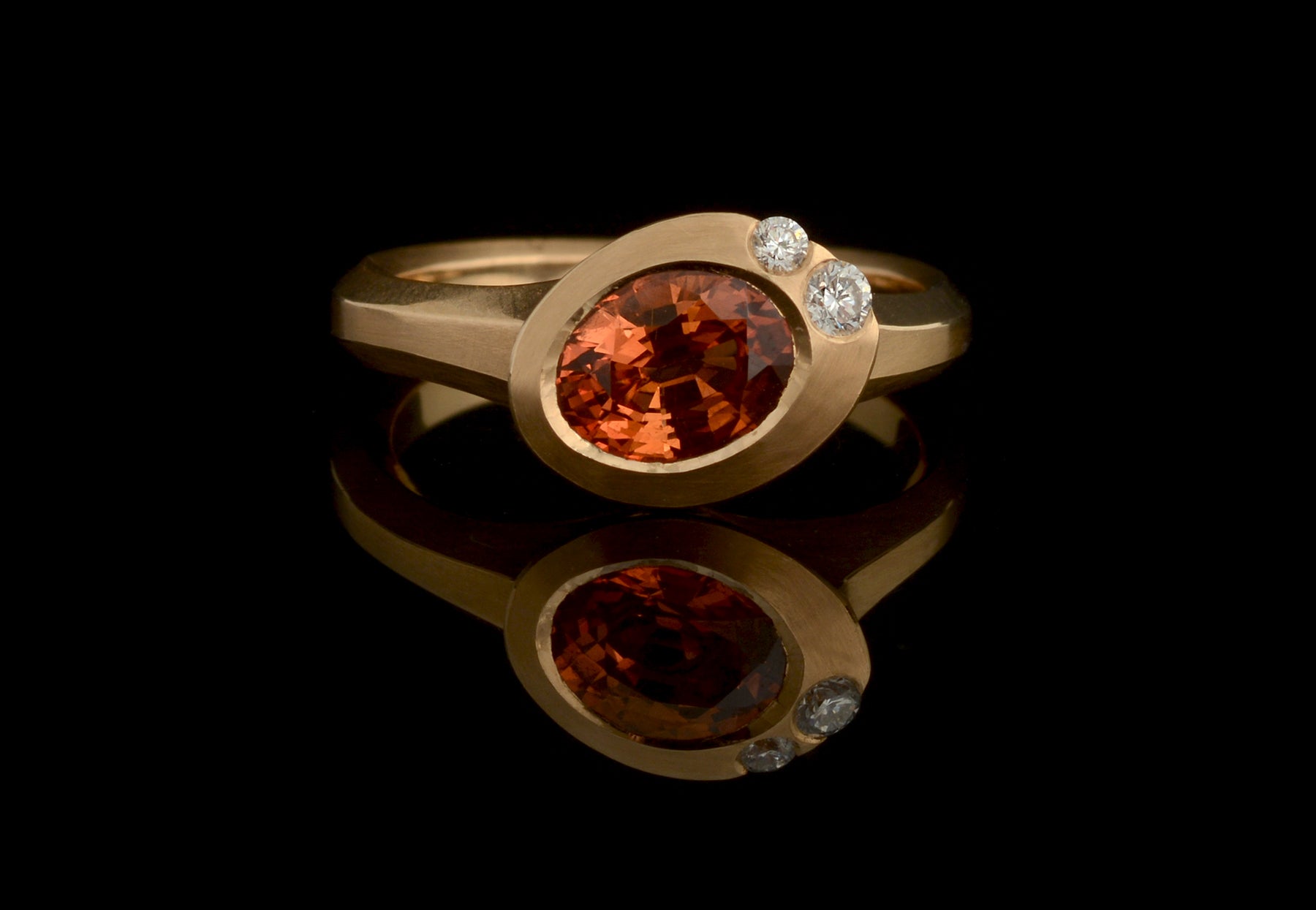 Arris orange sapphire and white diamond rose gold engagement ring