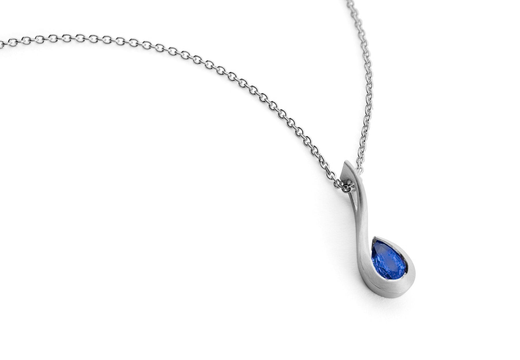 Platinum Pear-Shaped Sapphire Twist Pendant Necklace