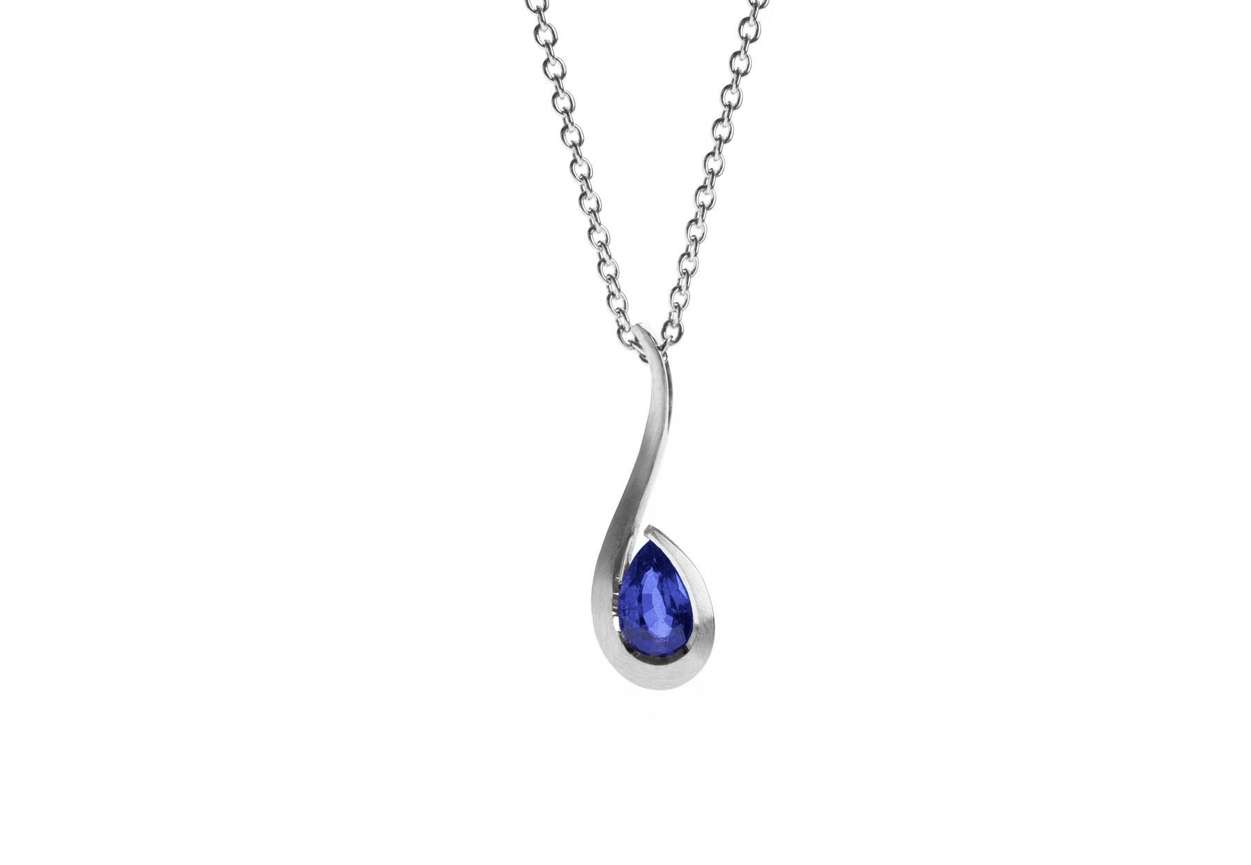 Platinum Pear Shaped Sapphire Twist Pendant Necklace