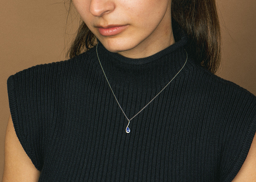 Platinum Pear-Shaped Sapphire Twist Pendant Necklace