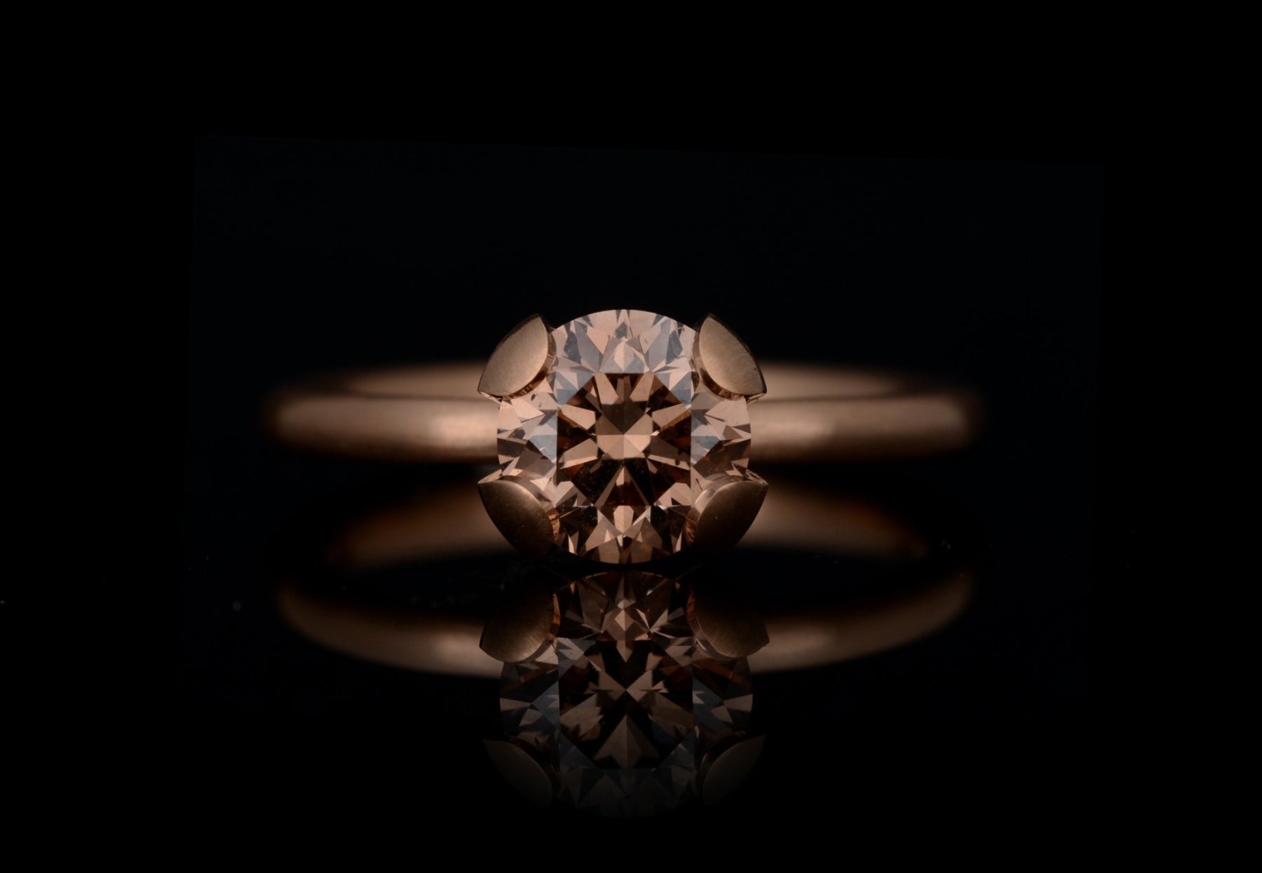 Cognac diamond and rose gold calyx engagement ring