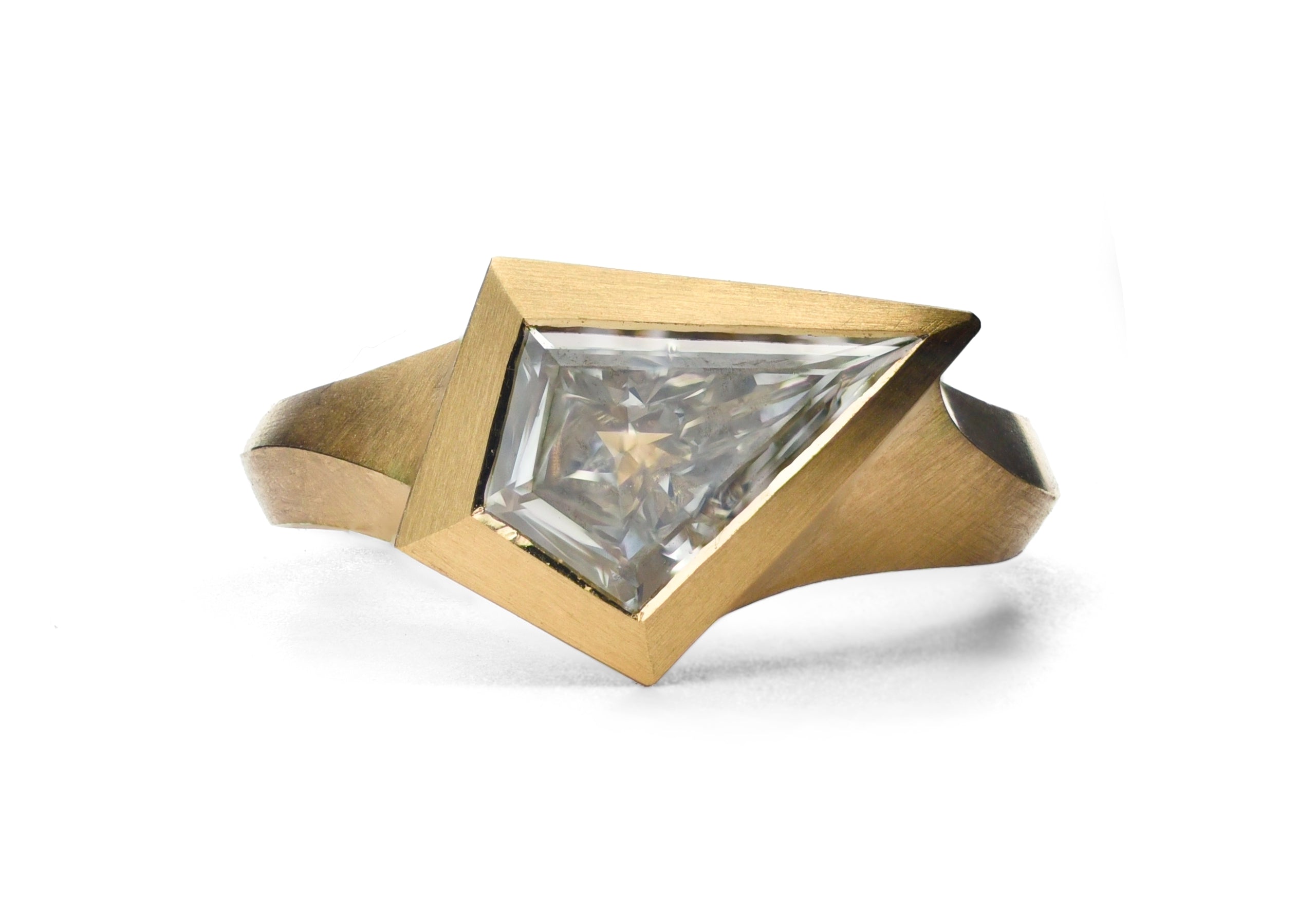 Aegis ring with 1.25ct kite shaped grey diamond