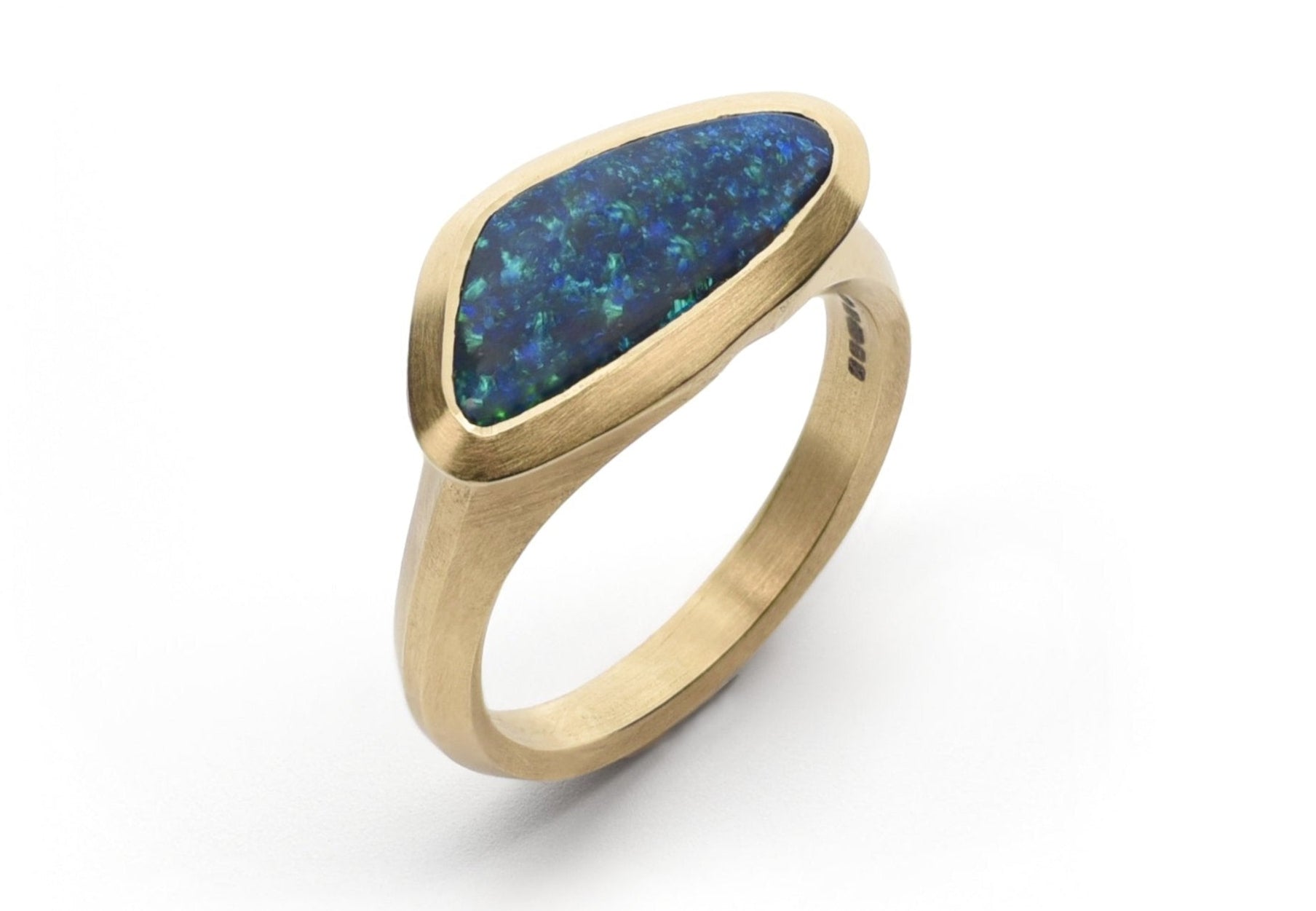 18ct Yellow Gold Freeform Black Opal Arris Ring
