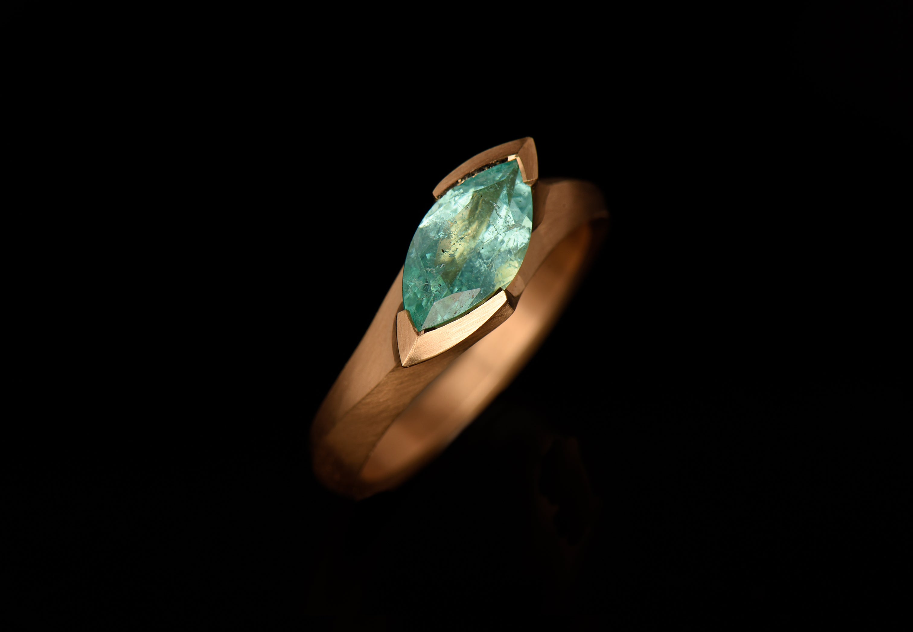 18ct Rose Gold Marquise Paraiba Tourmaline Arris Ring