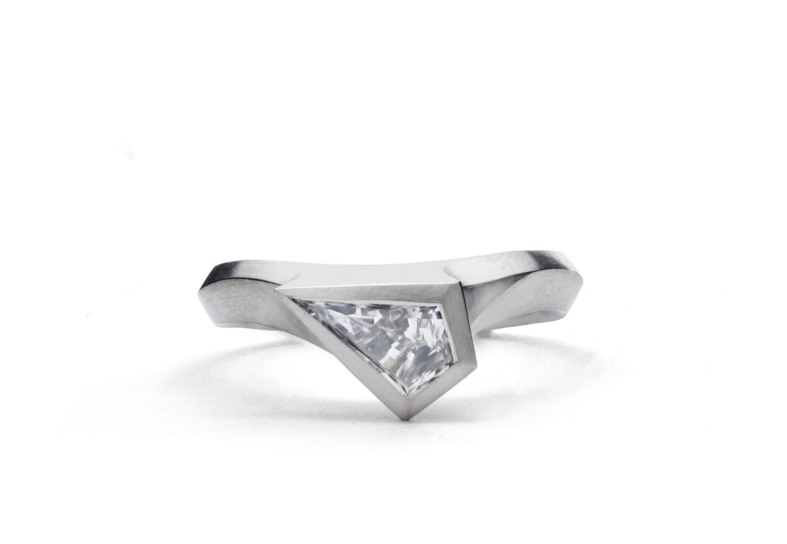 Platinum Aegis fitted ring set with kite shaped diamond