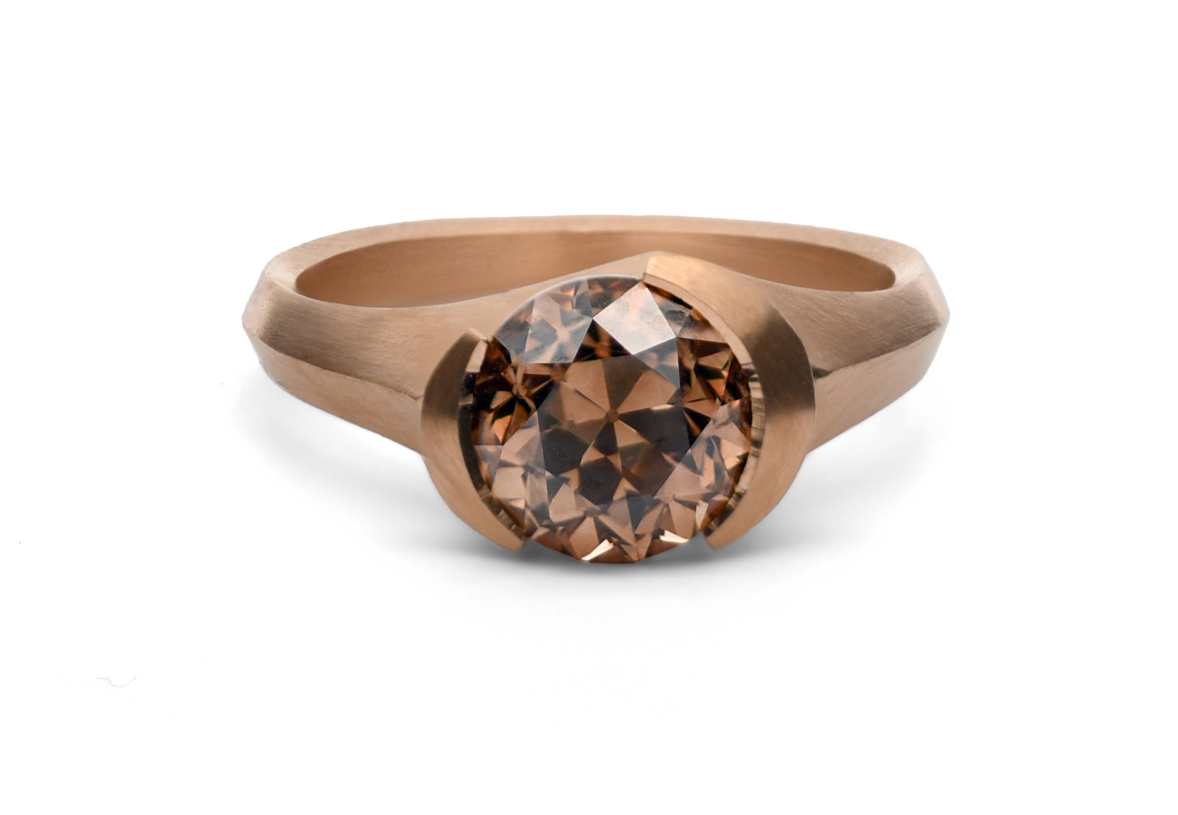 18ct Rose Gold Round Cognac Diamond Arris Ring