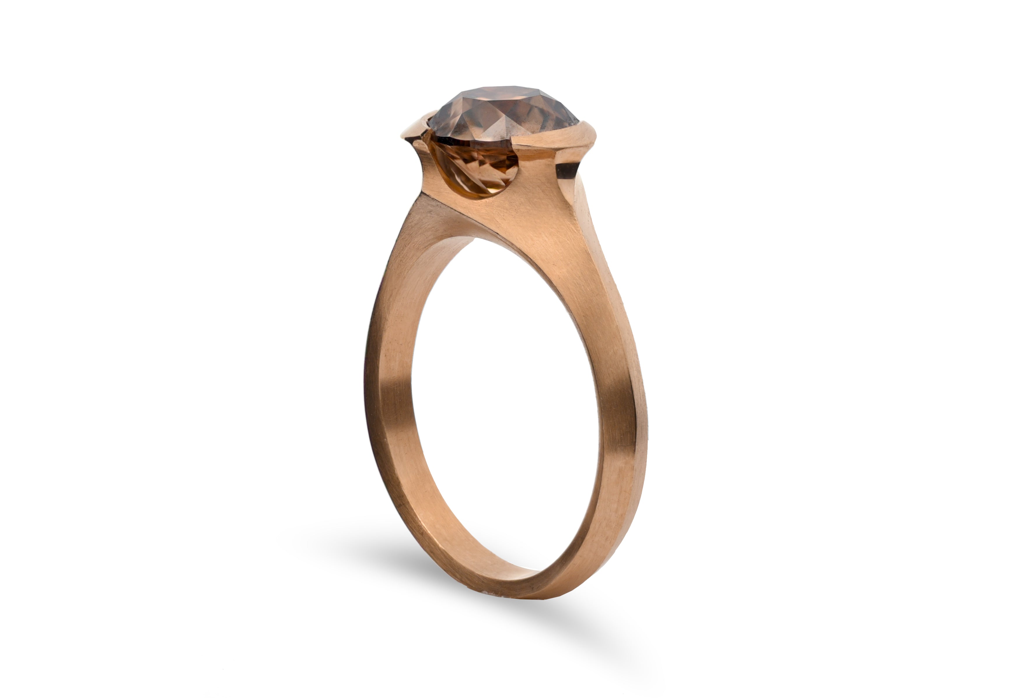 18ct Rose Gold Round Cognac Diamond Arris Ring