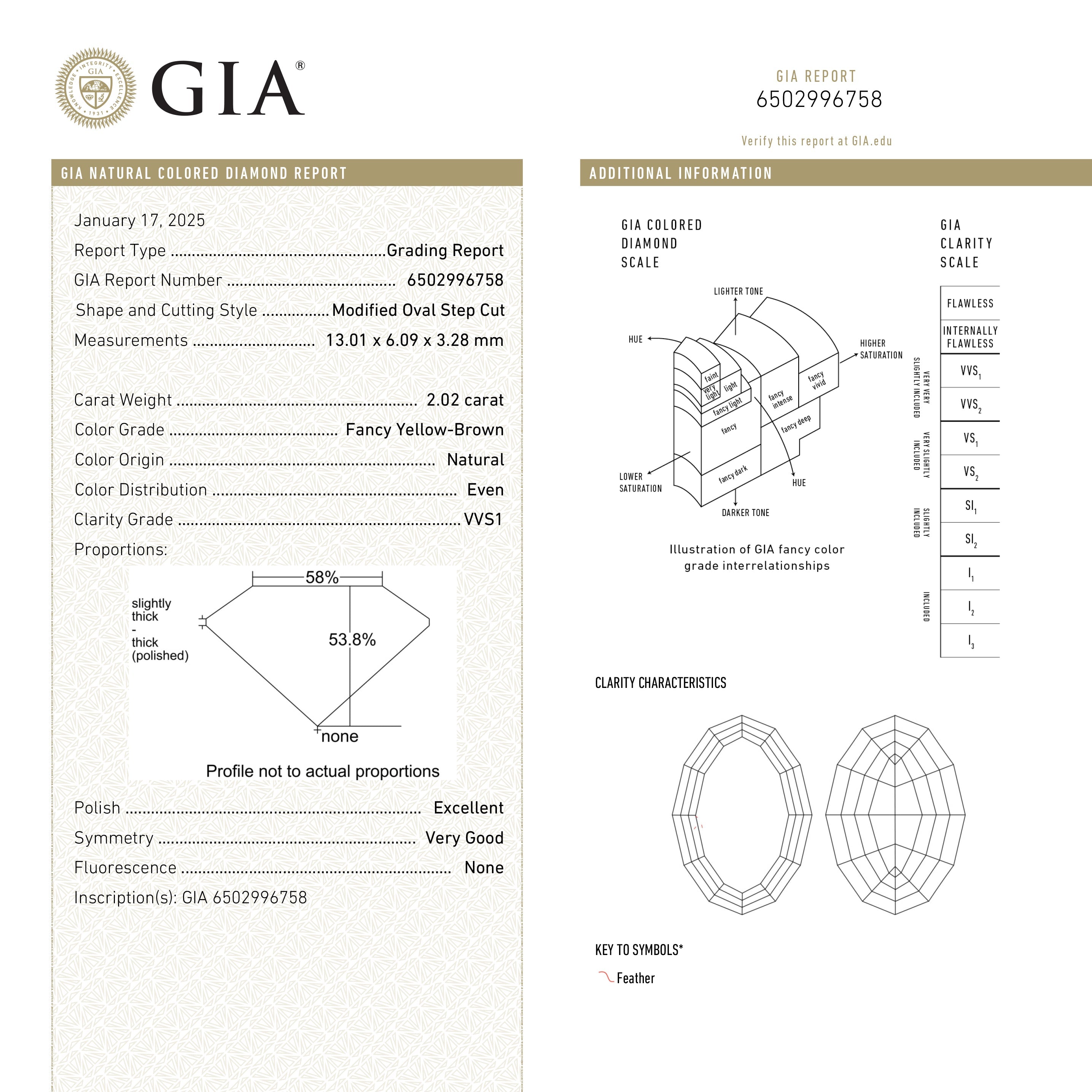 2.02ct 13.01x6.09x3.28mm GIA VVS1 Fancy Yellow-Brown Geo Oval Step Cut 26179-01