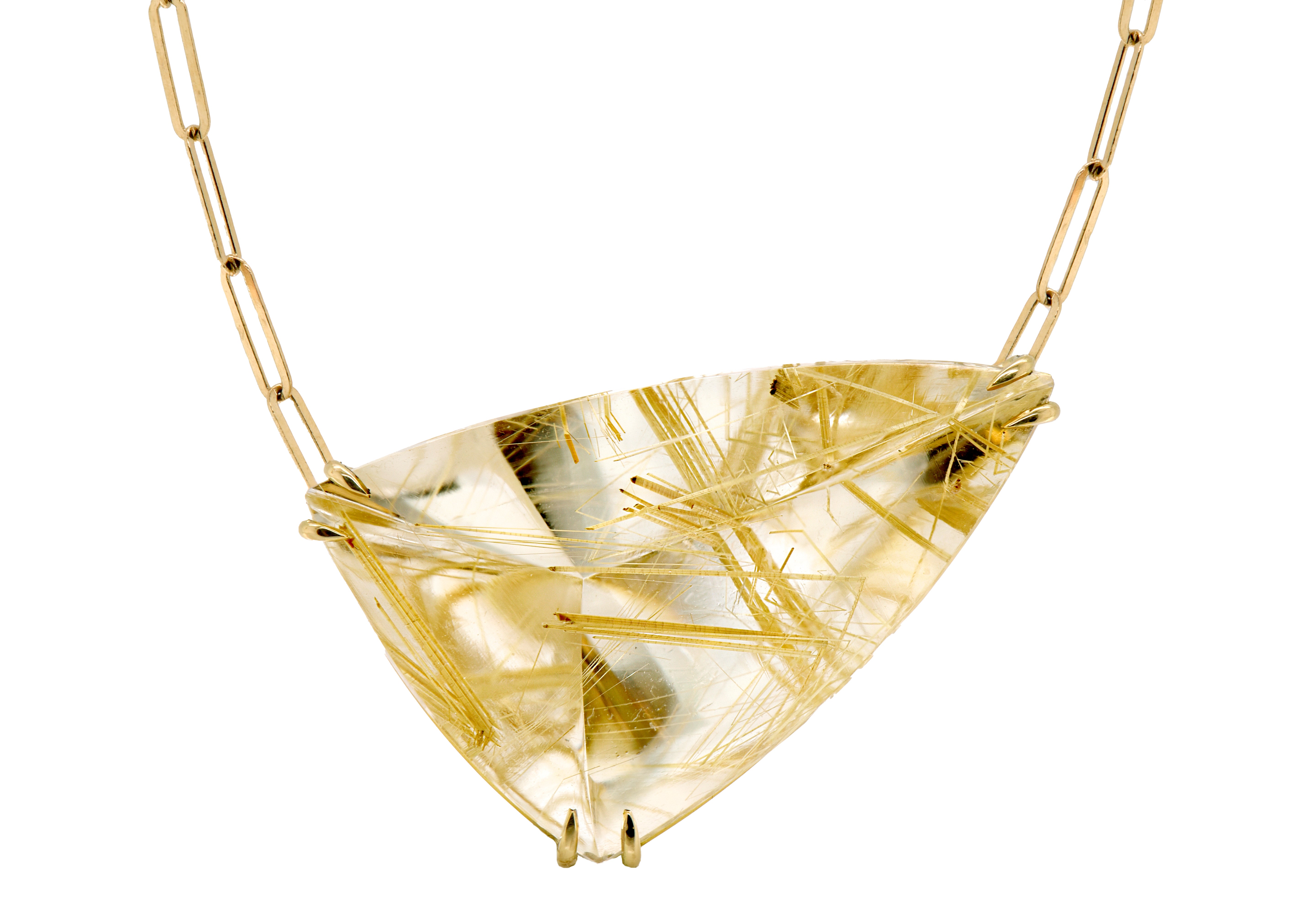 18ct Yellow Gold Triangular Rutilated Quartz Pendant Necklace
