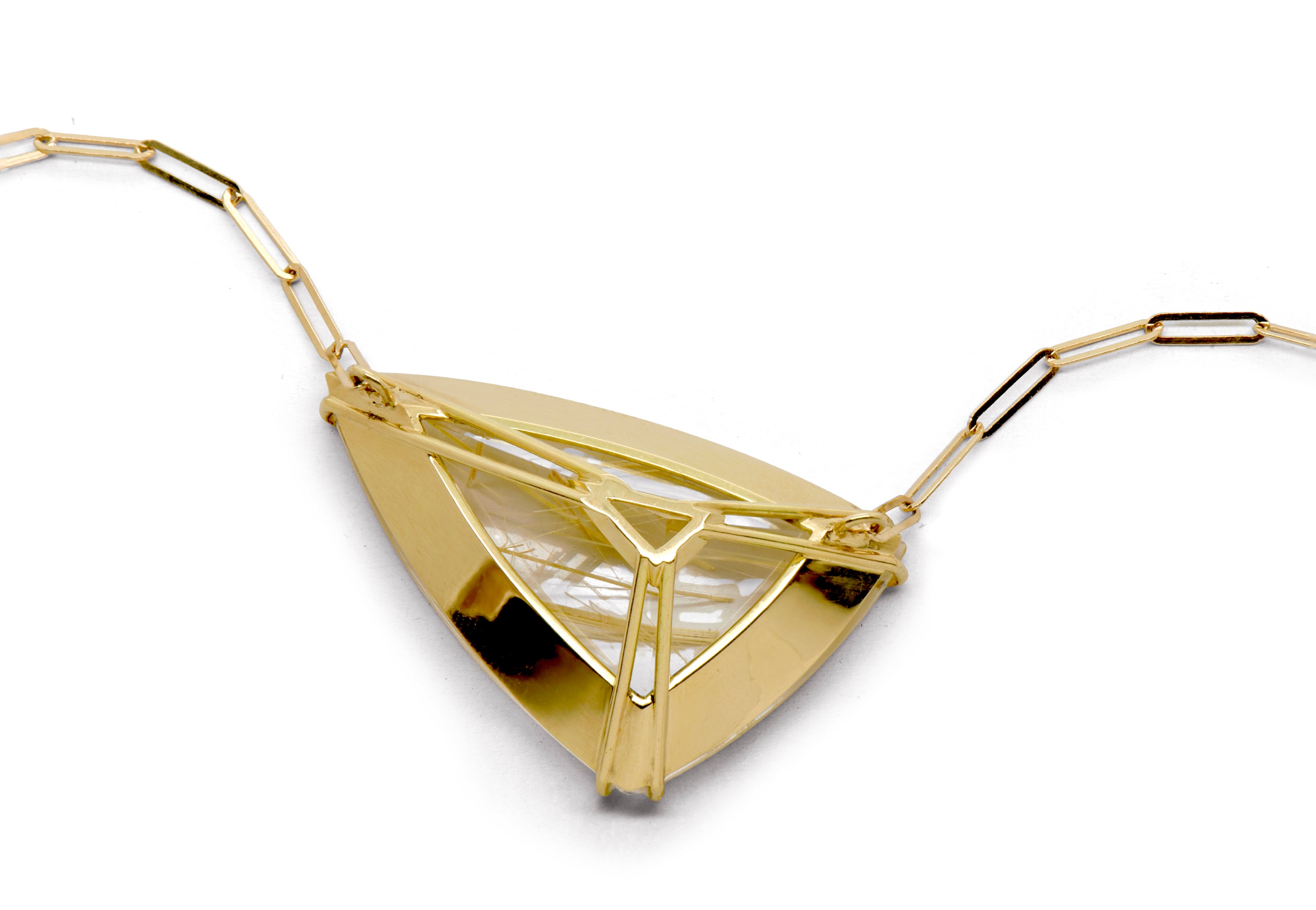 18ct Yellow Gold Triangular Rutilated Quartz Pendant Necklace