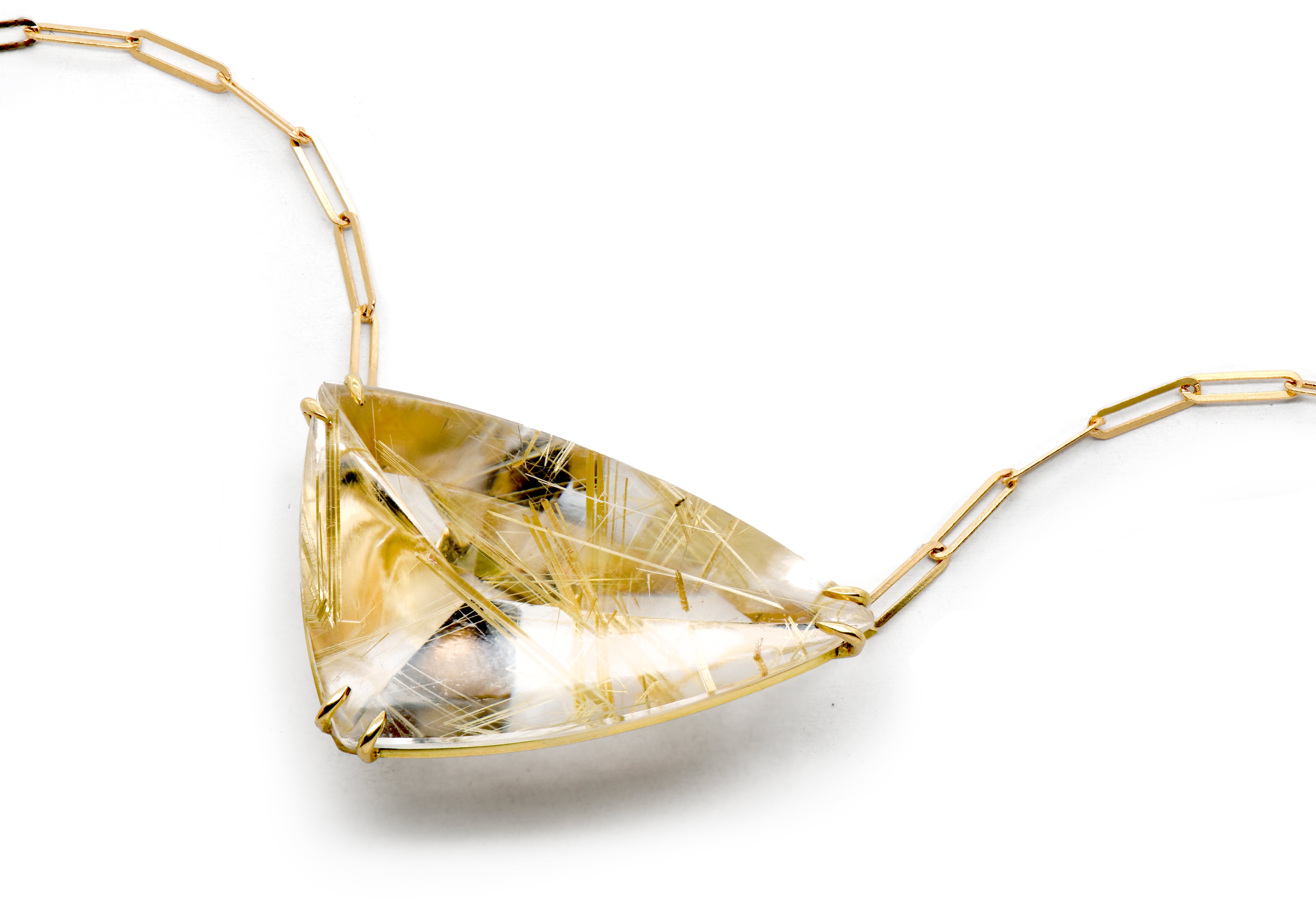 18ct Yellow Gold Triangular Rutilated Quartz Pendant Necklace
