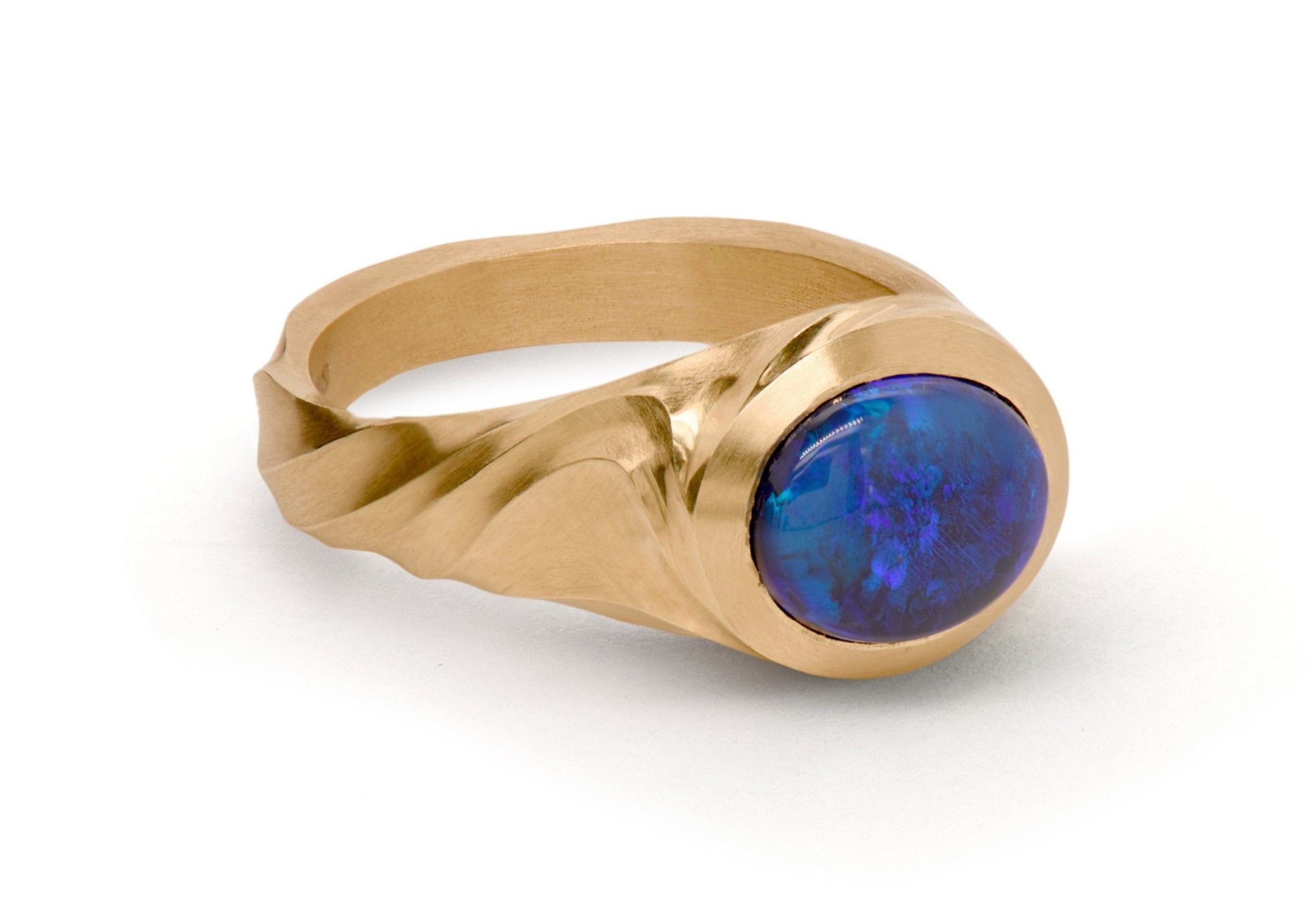18ct Yellow Gold Oval Black Opal Arris Ring
