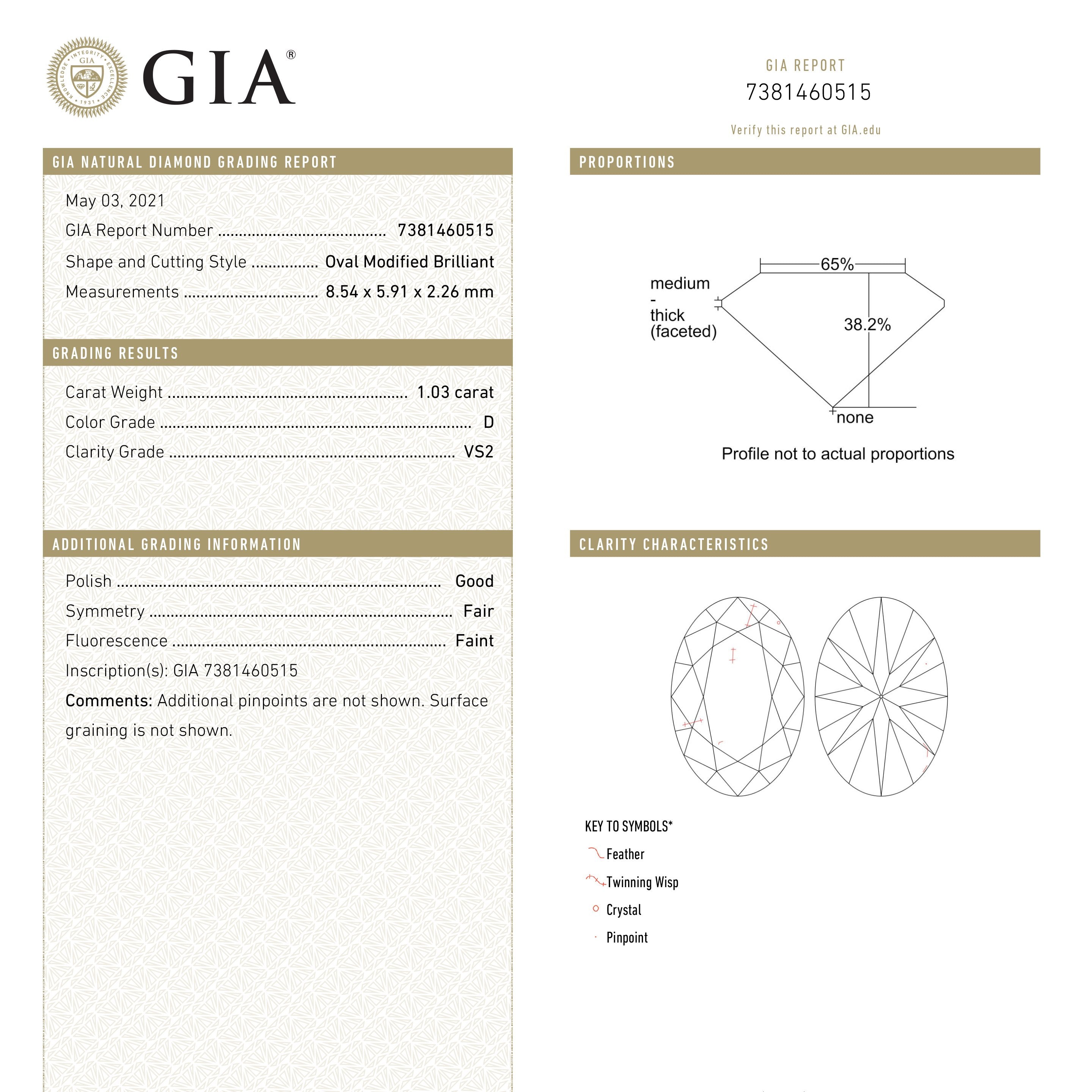 1.03ct 8.54x5.91x2.26mm GIA VS2 D Oval Rosecut Diamond 19408-01-McCaul