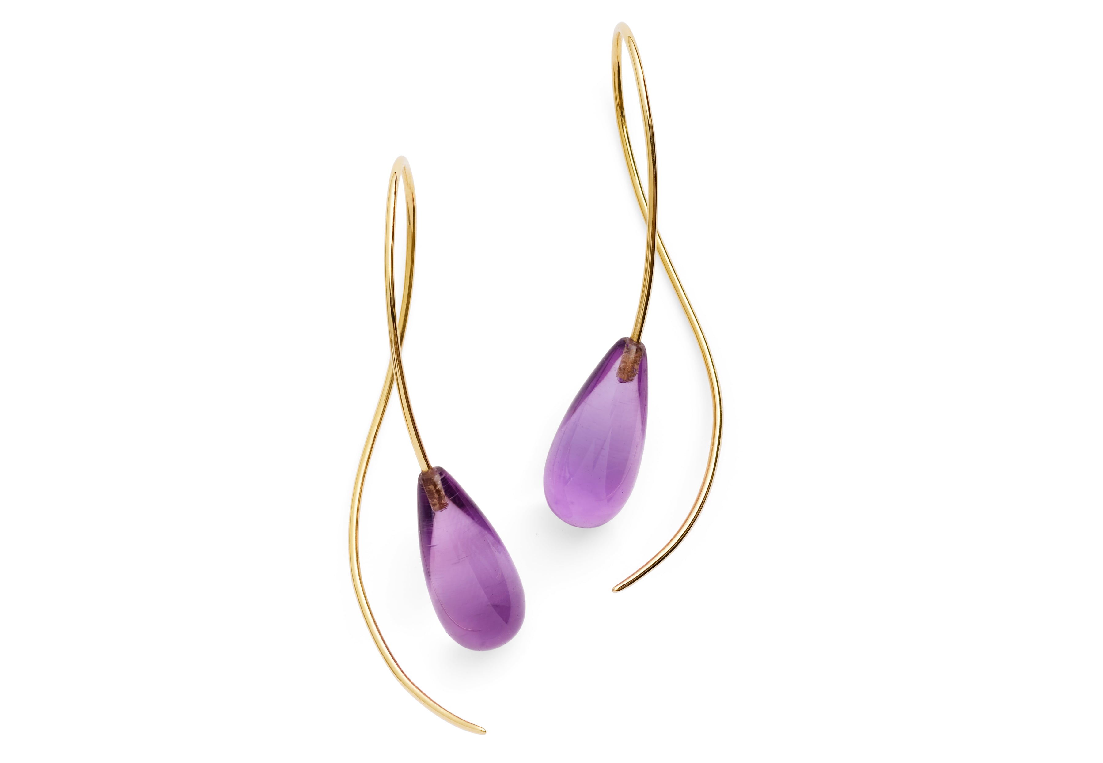 18 carat yellow gold and amethyst drop earrings-McCaul