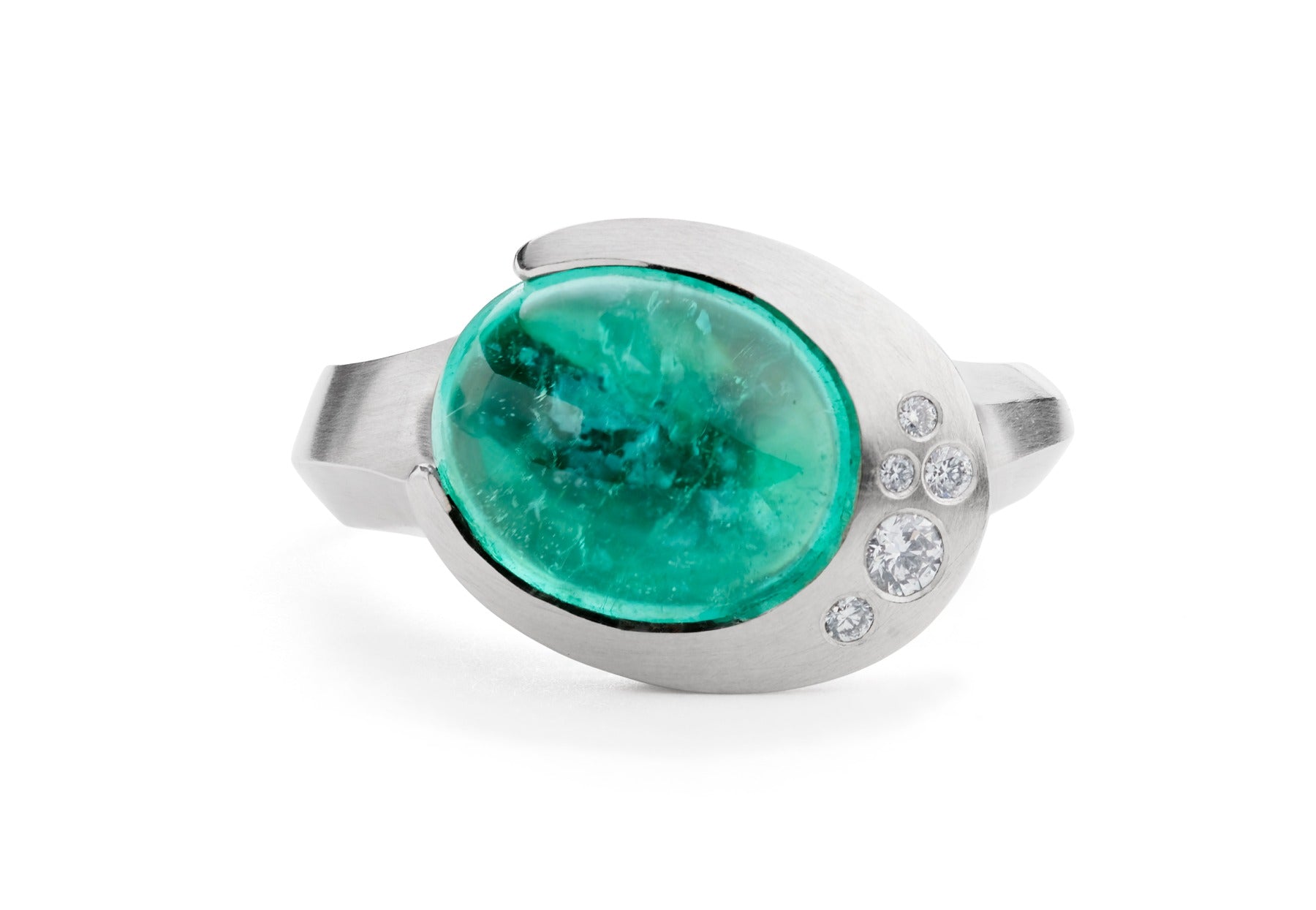 Carved platinum and Paraiba tourmaline Arris cocktail ring with diamonds