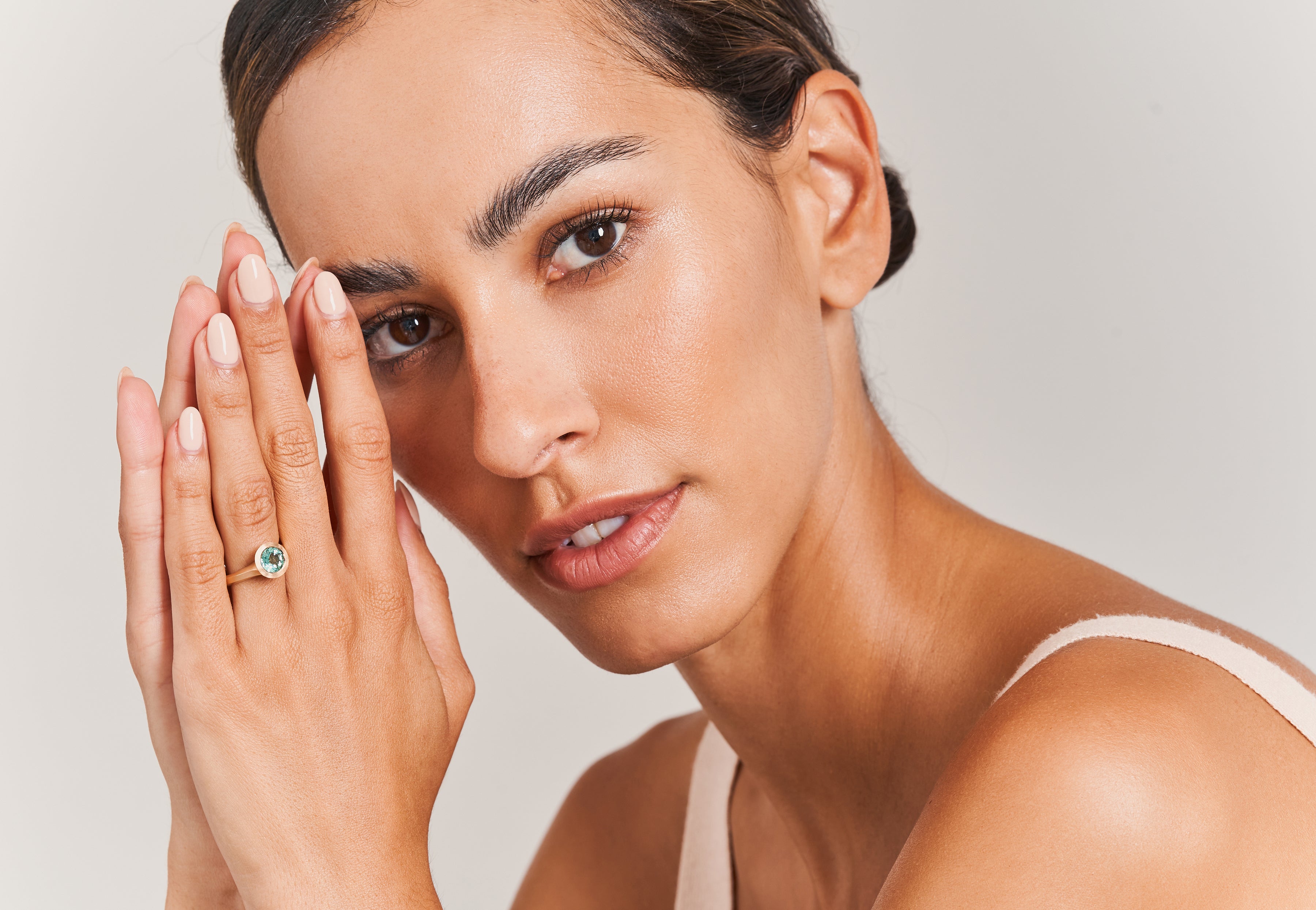 Rose gold Arris ring with seafoam tourmaline-McCaul