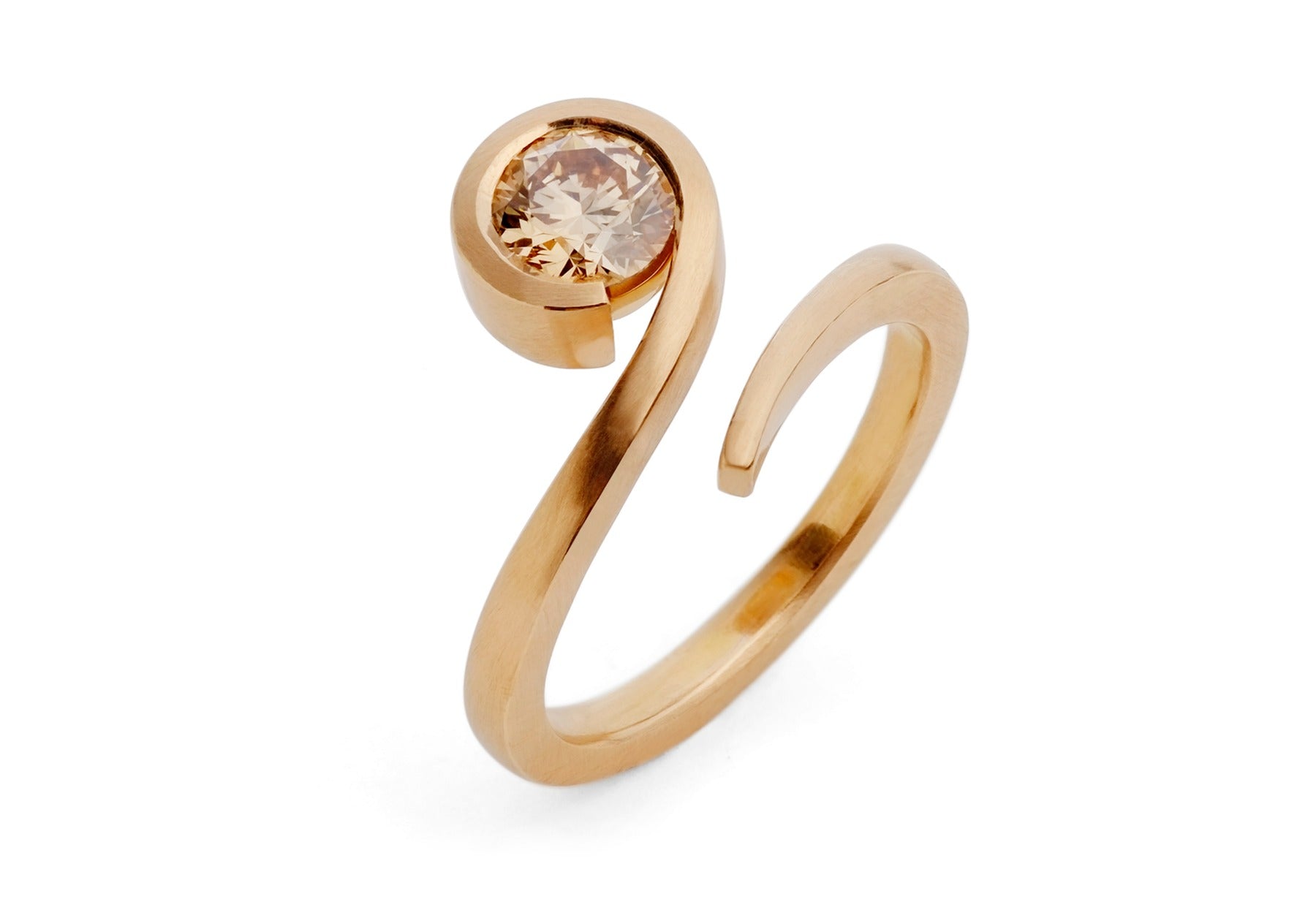 'Twist' 18ct rose gold and round cognac diamond engagement ring