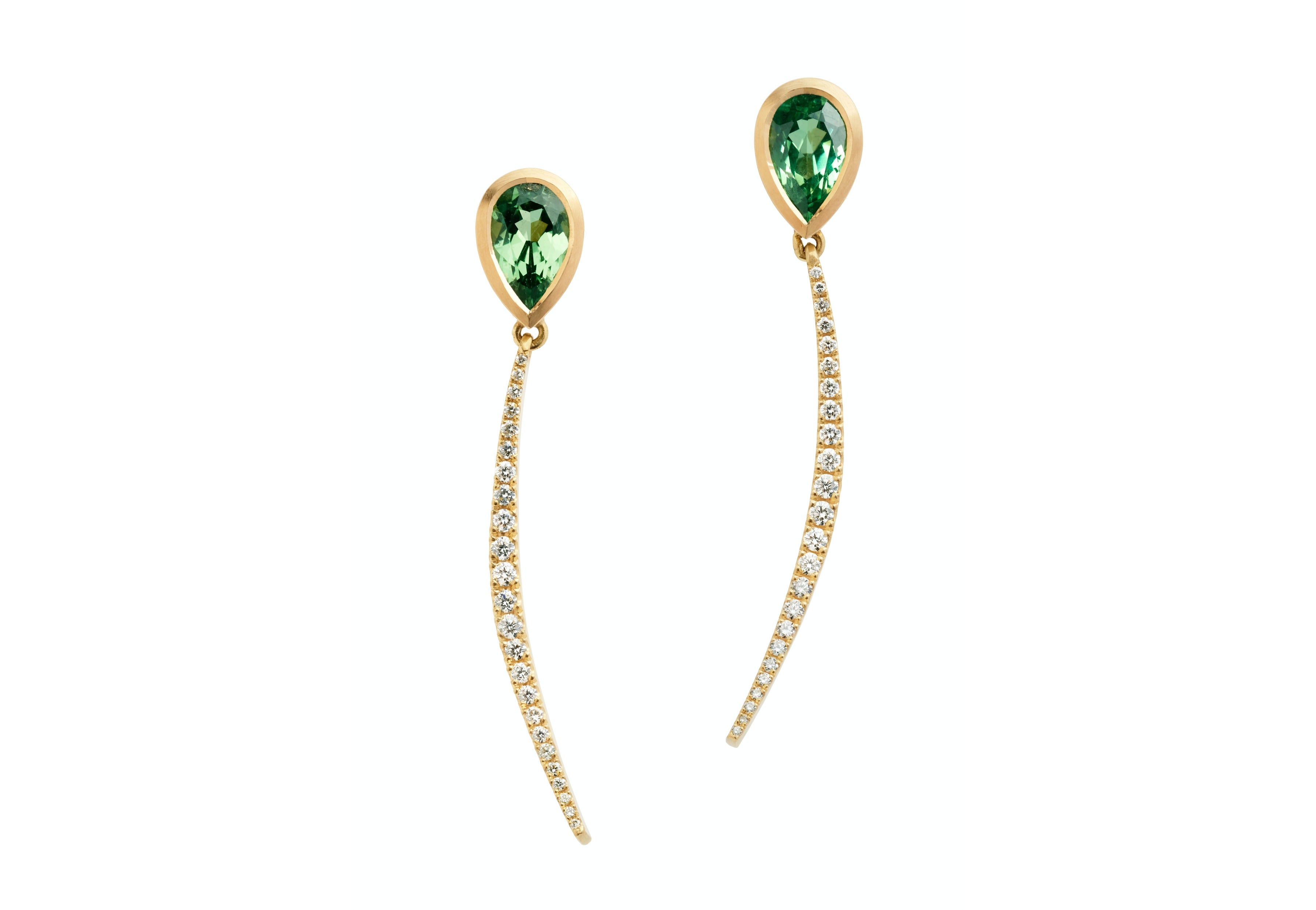 Forged gold tsavorite garnet and diamond drop earrings-McCaul