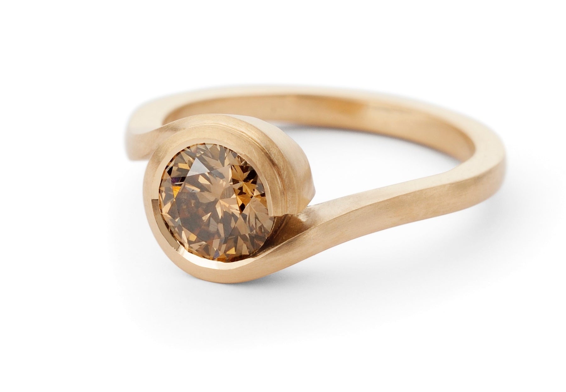 'Wave' satin finished rose gold and cognac diamond engagement ring