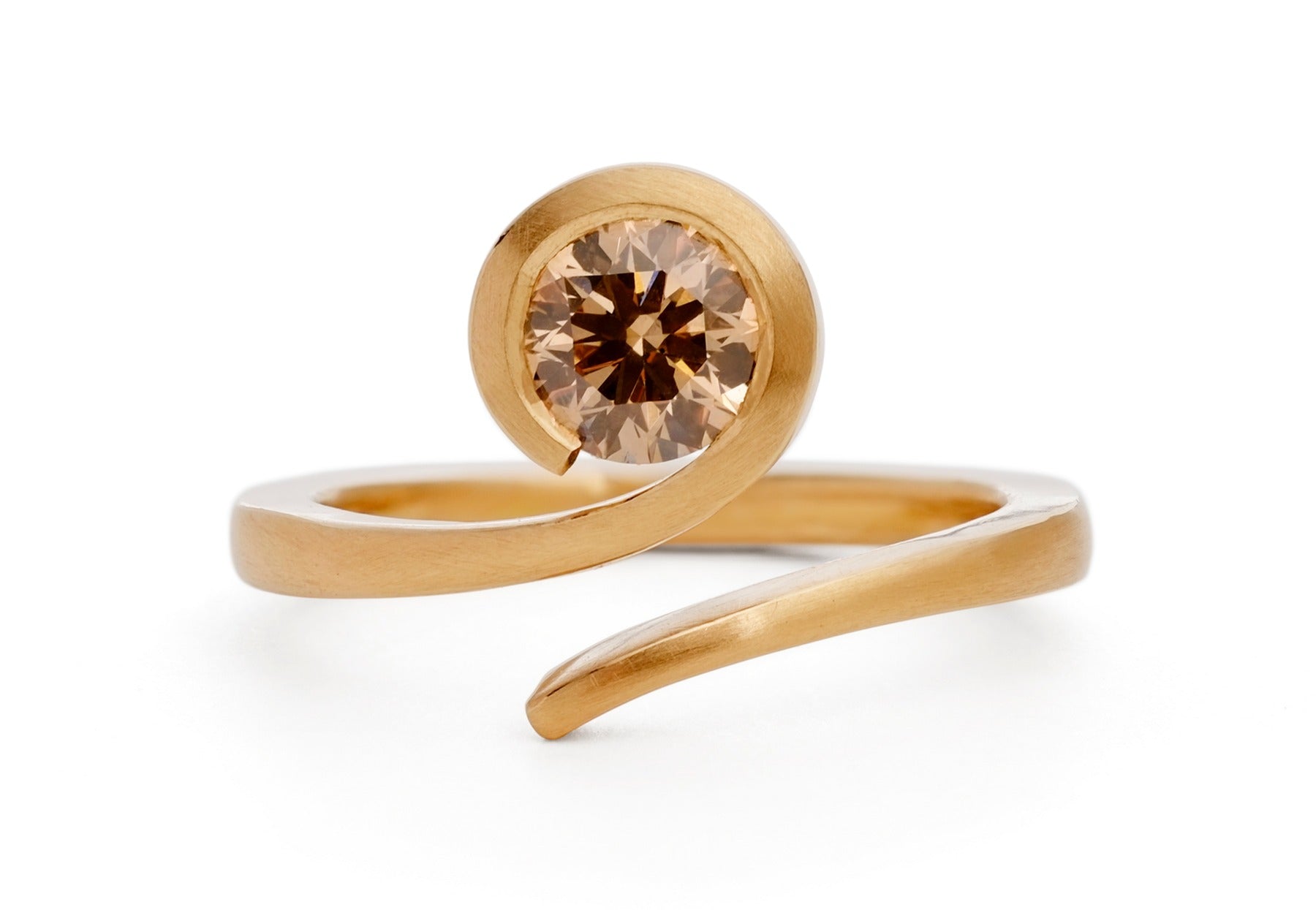 'Twist' 18ct rose gold and round cognac diamond engagement ring