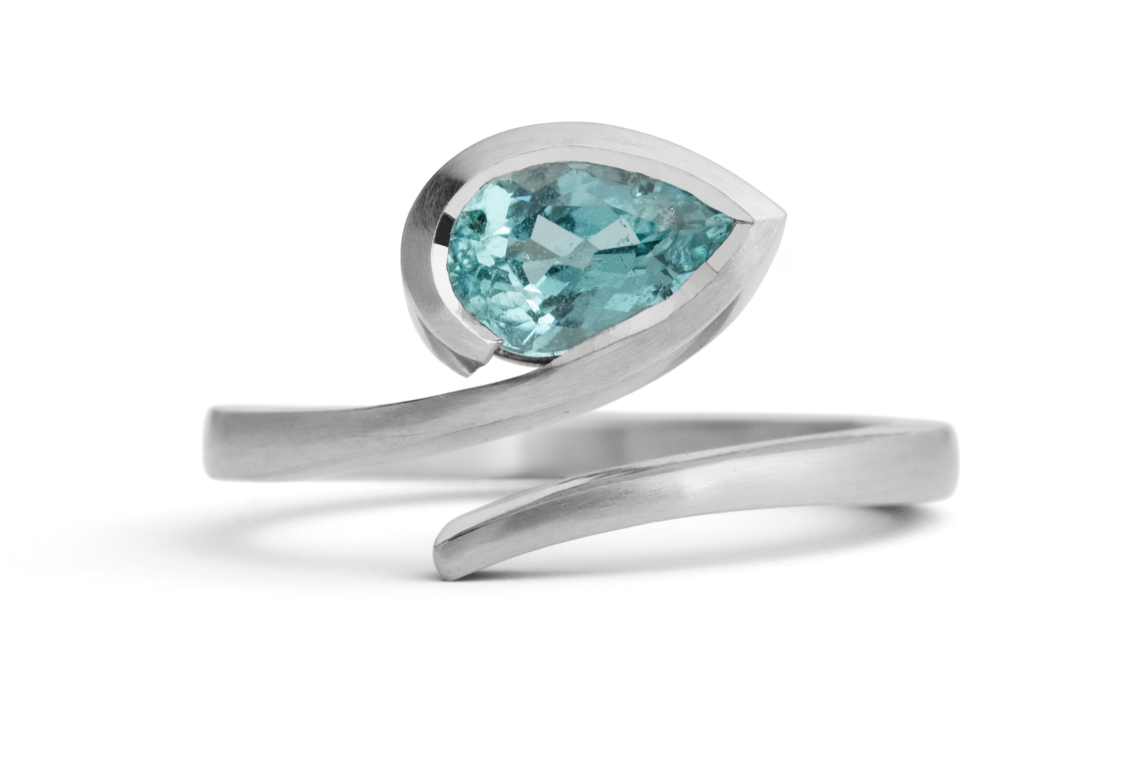 Hand forged platinum and pear shaped paraiba ring-McCaul