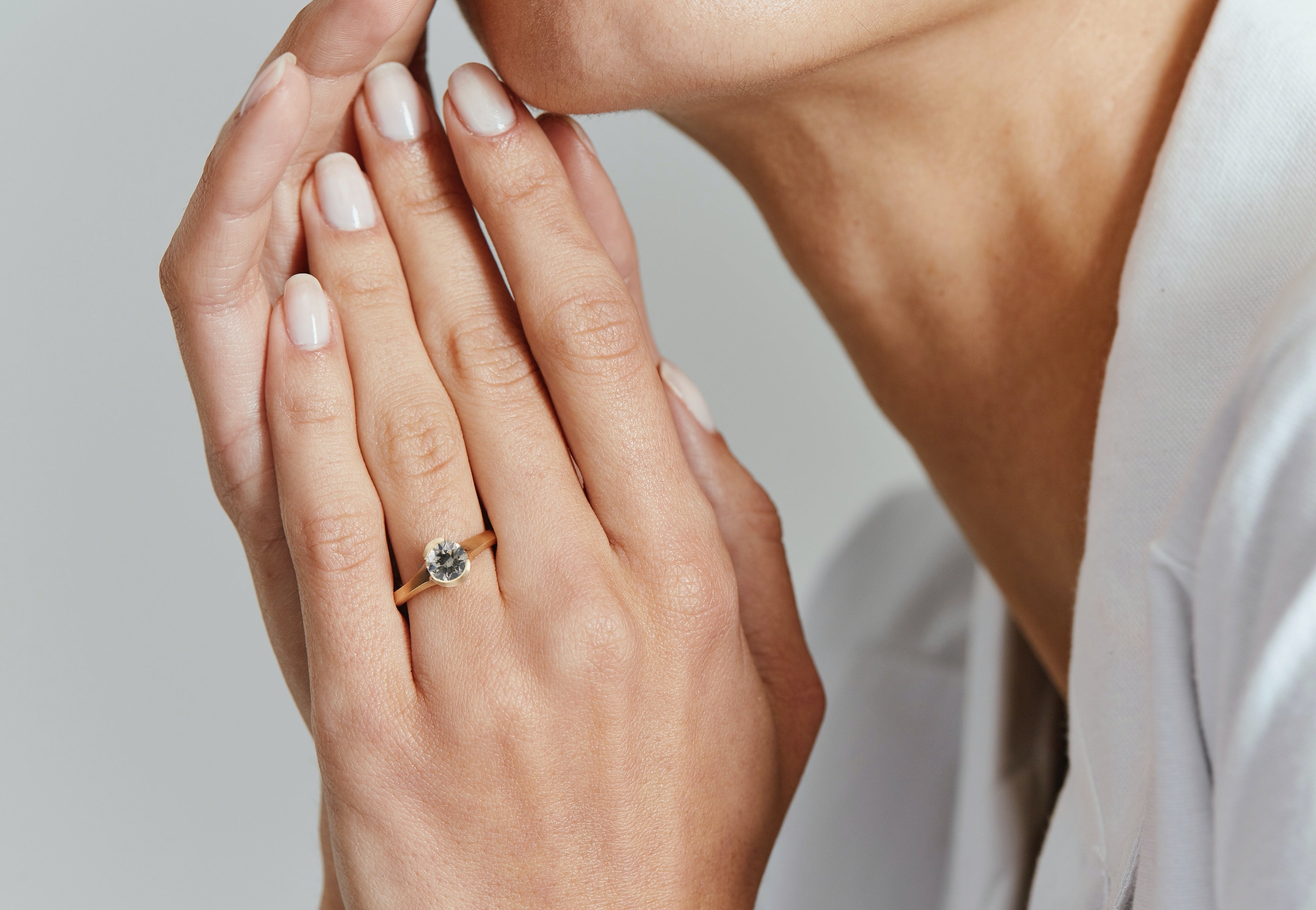 Hand carved rose gold Arris ring with grey diamond-McCaul